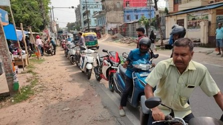 Long rows of bikers were observed in front of Petrol pumps in Agartala. TIWN Pic May 3